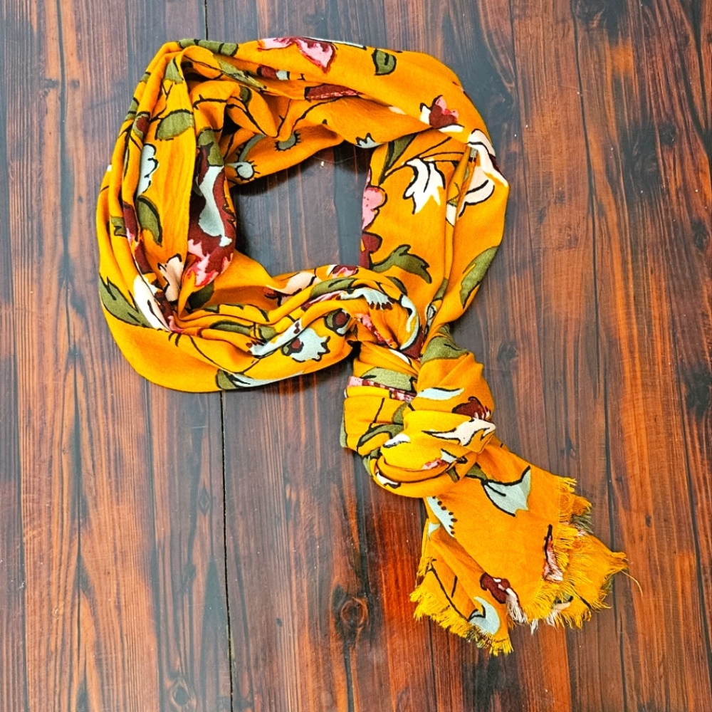 Garnet Hill Mustard Yellow Floral Scarf